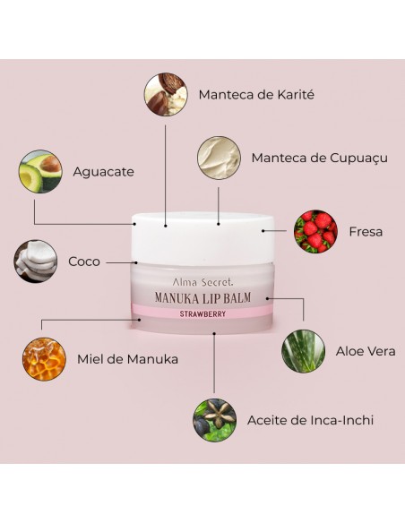 BÁLSAMO LABIAL REPARADOR FRESA KARITÉ, INCA INCHI & MIEL DE MANUKA