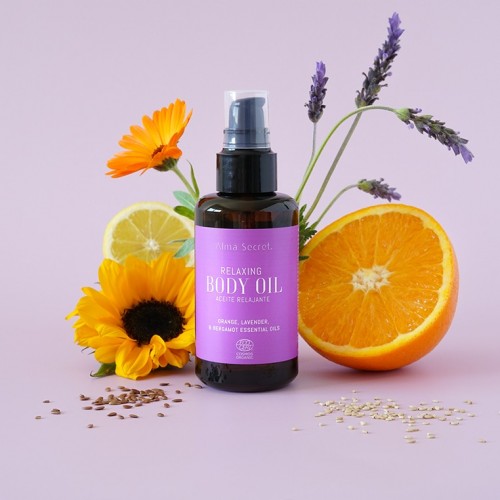 ACEITE RELAJANTE, ANTIESTRÉS, CALMANTE Y QUE AYUDA A CONCILIAR EL SUEÑO. CON LAVANDA NARANJA Y BERGAMOTA