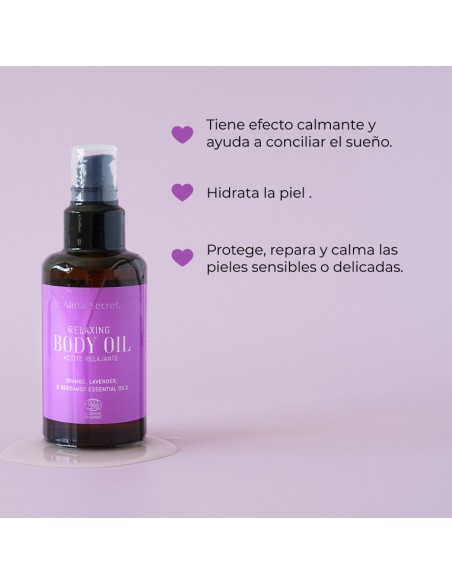 ACEITE RELAJANTE, ANTIESTRÉS, CALMANTE Y QUE AYUDA A CONCILIAR EL SUEÑO. CON LAVANDA NARANJA Y BERGAMOTA